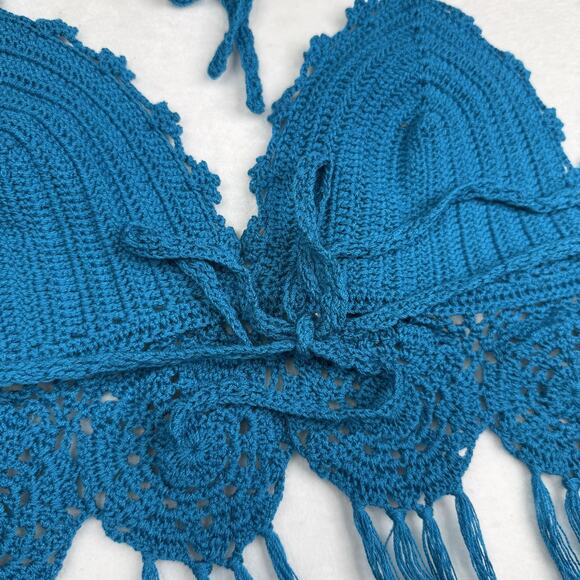 Handmade Crochet Halter Top Womens Fringe Boho Festival Crop Beachwear - Picture 5 of 7